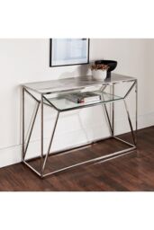 Native Home & Lifestyle Marble Glass Console Table in Silver