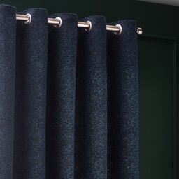 Paoletti Galaxy Velvet Chenille Eyelet Curtain Pair in Navy - Size: 117 cm width x 183 cm drop - thumbnail 3