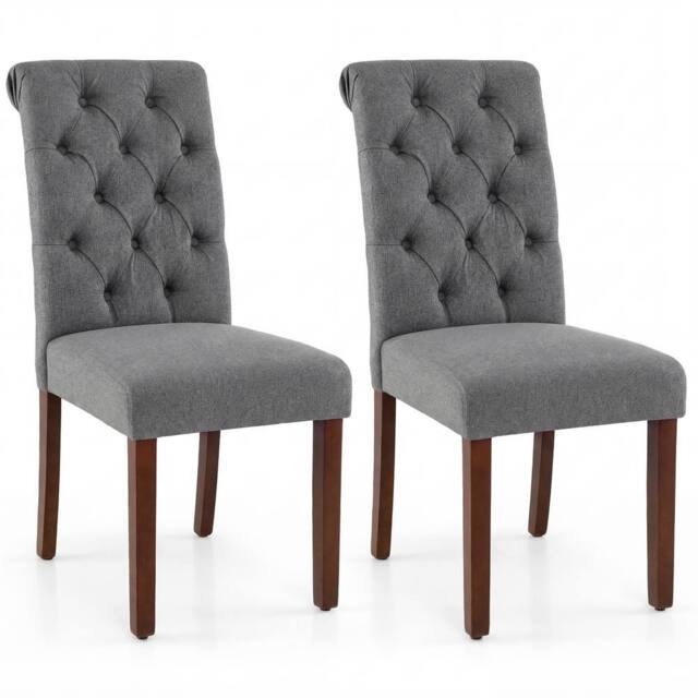 Costway Upholstered Dining Chairs Set of 2 Button Tufted Chairs w/Padded Seat in Grey - image 1