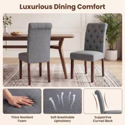 Costway Upholstered Dining Chairs Set of 2 Button Tufted Chairs w/Padded Seat in Grey - thumbnail 7
