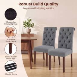 Costway Upholstered Dining Chairs Set of 2 Button Tufted Chairs w/Padded Seat in Grey - thumbnail 9