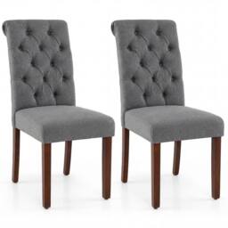 Costway Upholstered Dining Chairs Set of 2 Button Tufted Chairs w/Padded Seat in Grey - thumbnail 1