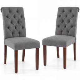 Costway Upholstered Dining Chairs Set of 2 Button Tufted Chairs w/Padded Seat in Grey - thumbnail 5
