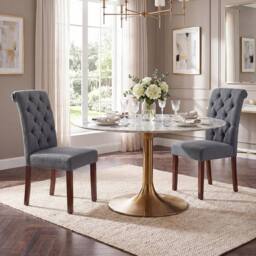 Costway Upholstered Dining Chairs Set of 2 Button Tufted Chairs w/Padded Seat in Grey - thumbnail 4