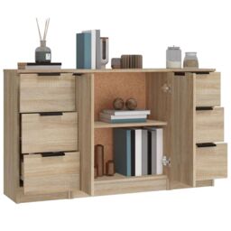 Berkfield Home Sideboards 3 pcs Sonoma Oak Engineered Wood in Brown - thumbnail 5