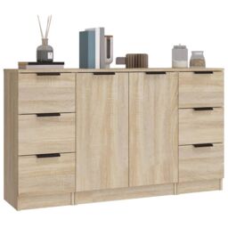 Berkfield Home Sideboards 3 pcs Sonoma Oak Engineered Wood in Brown - thumbnail 4
