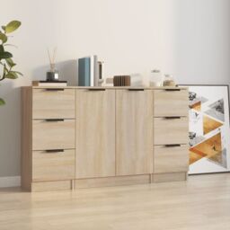 Berkfield Home Sideboards 3 pcs Sonoma Oak Engineered Wood in Brown - thumbnail 1