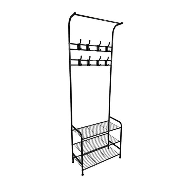Oypla All Metal Coat Umbrella Stand Shoe Rack in Black - image 1