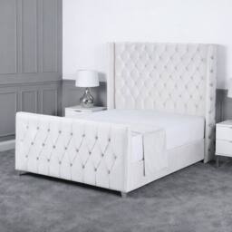 Living Comfort Bedz Seraphina Plush Velvet Upholstered Bed Slatted Base - 48Inch Headboard in White - Size: King - thumbnail 1