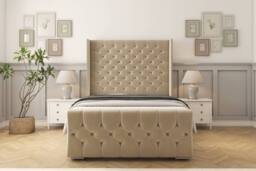 "Sloomy Luthor Coniston Frame-Mattress - 50"" Upholstered Wingback Headboard in Cream - Size: King" - thumbnail 1