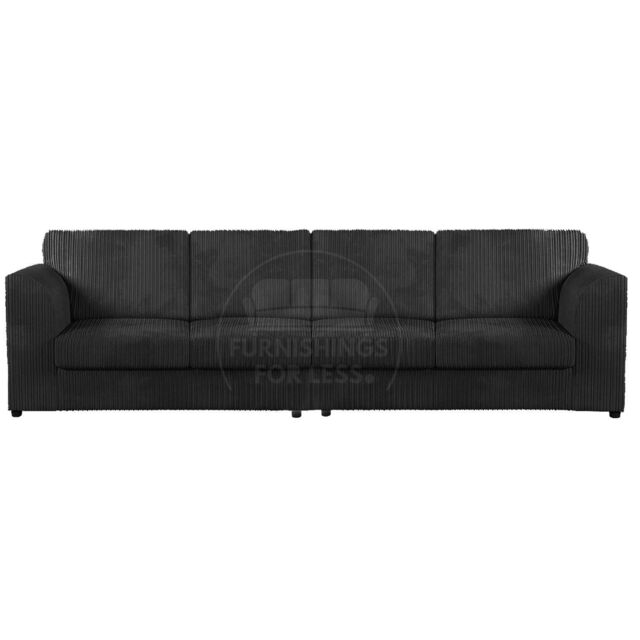 Furnishings For Less UK Luxor Long Fabric Jumbo Cord 4 Seater Sofa - Full Back in Black - image 1