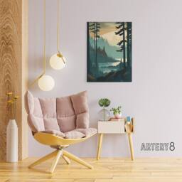 "Artery8 Great Bear Rainforest Misty Sunrise Canvas Wall Art Print in Blue - Size: W18"" x H24""" - thumbnail 3