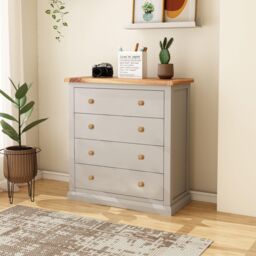 Cabinet Bits Loreo 4 Drawer Chest of Drawers Wood Knob in Light Grey - thumbnail 1