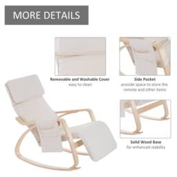 HOMCOM Rocking Chair Recliner Armchair with Adjustable Footrest, Cream White - thumbnail 6