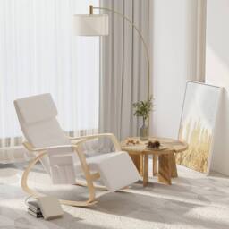 HOMCOM Rocking Chair Recliner Armchair with Adjustable Footrest, Cream White - thumbnail 2
