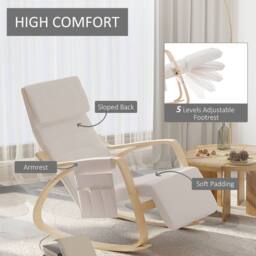 HOMCOM Rocking Chair Recliner Armchair with Adjustable Footrest, Cream White - thumbnail 5