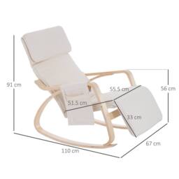HOMCOM Rocking Chair Recliner Armchair with Adjustable Footrest, Cream White - thumbnail 3