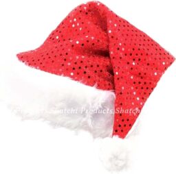 Shatchi 2pcs Deluxe Santa Father Christmas Hat with Sequin Fancy Dress Costume Accessories Celebration Outfit in Red - thumbnail 1