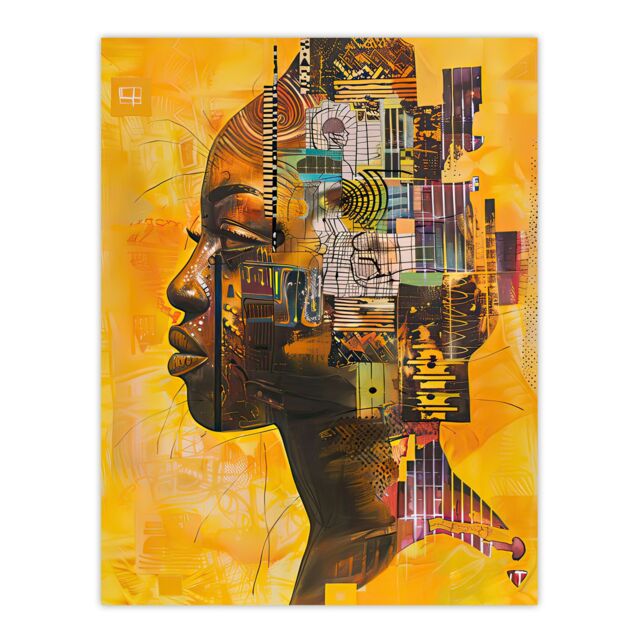 "Artery8 Abstract African Woman Portrait Futuristic Ochre Wall Art Print in Mustard - Size: W12"" x H16""" - image 1
