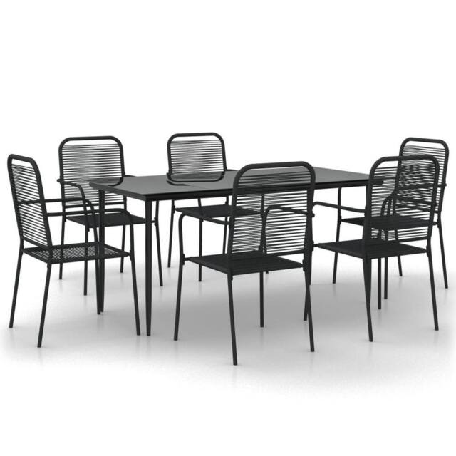 Berkfield Home 7 Piece Garden Dining Set Black Cotton Rope & Steel