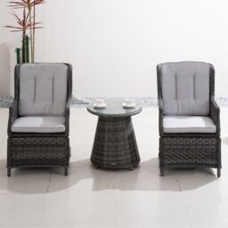 Direct Wicker Bistro Set, Table with 5mm Toughened Glass Top, 2-Piece Aluminium Rattan Chairs, Grey - Size: 2 Pack
