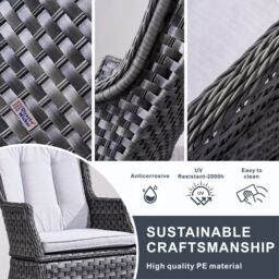Direct Wicker Bistro Set, Table with 5mm Toughened Glass Top, 2-Piece Aluminium Rattan Chairs, Grey - Size: 2 Pack - thumbnail 6