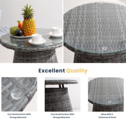 Direct Wicker Bistro Set, Table with 5mm Toughened Glass Top, 2-Piece Aluminium Rattan Chairs, Grey - Size: 2 Pack - thumbnail 2