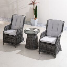 Direct Wicker Bistro Set, Table with 5mm Toughened Glass Top, 2-Piece Aluminium Rattan Chairs, Grey - Size: 2 Pack - thumbnail 9