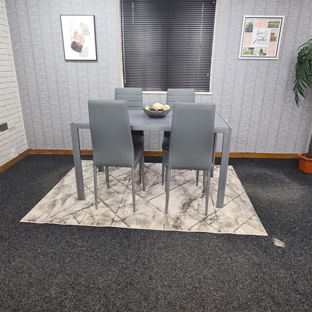 KOSY KOALA Modern Rectangle Grey Glass Dining Table Set With 4 Grey Metal Chairs Dining Room Furniture in Brown - image 1