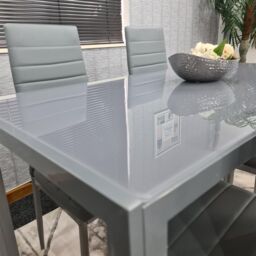 KOSY KOALA Modern Rectangle Grey Glass Dining Table Set With 4 Grey Metal Chairs Dining Room Furniture in Brown - thumbnail 5