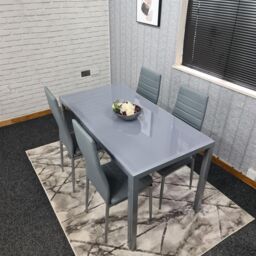 KOSY KOALA Modern Rectangle Grey Glass Dining Table Set With 4 Grey Metal Chairs Dining Room Furniture in Brown - thumbnail 7