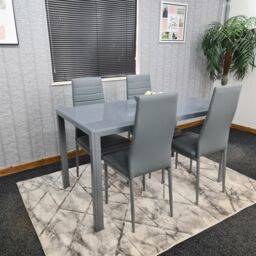KOSY KOALA Modern Rectangle Grey Glass Dining Table Set With 4 Grey Metal Chairs Dining Room Furniture in Brown - thumbnail 3