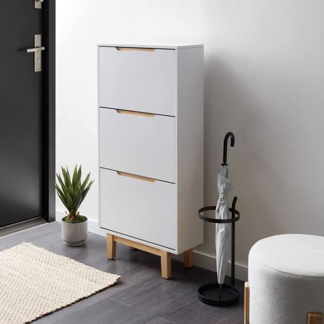 Wyld and Coco White MDF 3-Compartment Wall-Mounted Shoe Cabinet - image 1