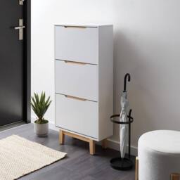Wyld and Coco White MDF 3-Compartment Wall-Mounted Shoe Cabinet