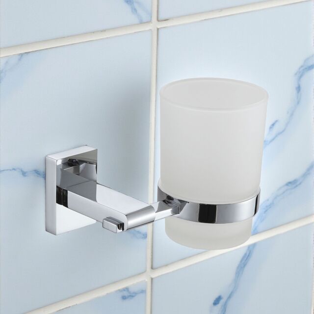 Showerdrape Unity Chrome Stainless Steel & Frosted Glass Wall Mounted Toothbrush Holder in Silver - image 1