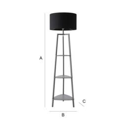 ValueLights Hiru Grey 3 Tier Wooden Shelf Floor Lamp with Large Drum Shade in Black - thumbnail 7