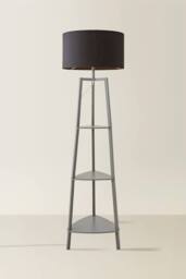 ValueLights Hiru Grey 3 Tier Wooden Shelf Floor Lamp with Large Drum Shade in Black - thumbnail 3