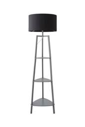 ValueLights Hiru Grey 3 Tier Wooden Shelf Floor Lamp with Large Drum Shade in Black - thumbnail 6