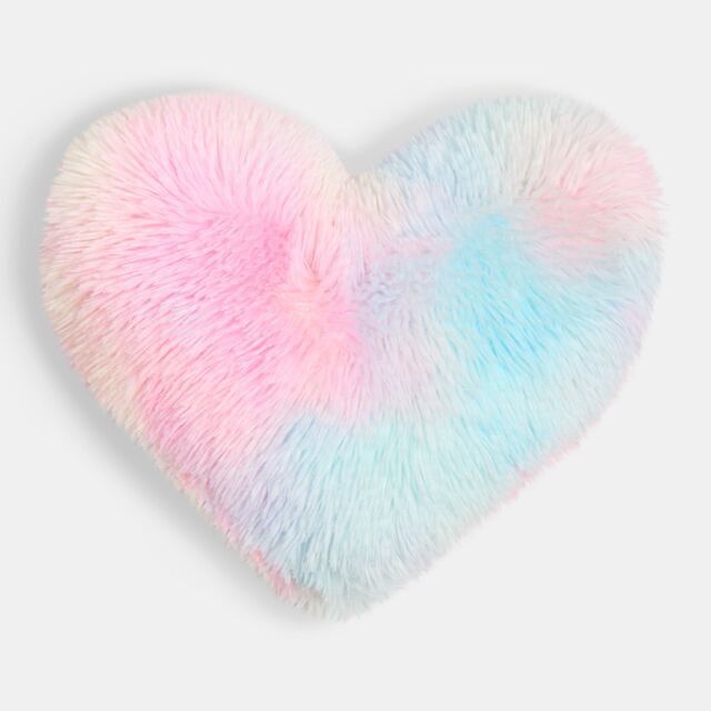 OHS Tie Dye Heart Shaped Fluffy Fleece Scatter Cushion Novelty Decorative Pillow - image 1