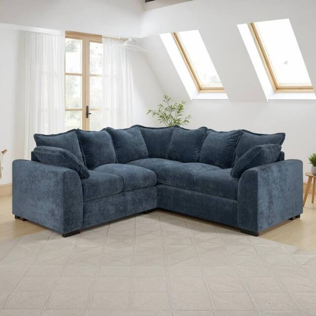 Furnishings For Less UK Colby Blue 5 Seater L Shaped Corner Sofa Fabric - image 1