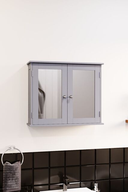 Home Discount Bath Vida Priano 2 Door Mirrored Wall Mounted Cabinet With Shelves Bathroom Storage 470 x 570 x 180 mm in Dark Grey