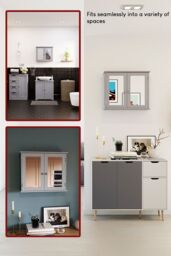Home Discount Bath Vida Priano 2 Door Mirrored Wall Mounted Cabinet With Shelves Bathroom Storage 470 x 570 x 180 mm in Dark Grey - thumbnail 6