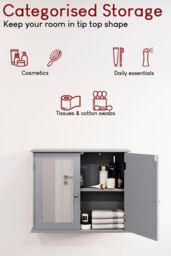 Home Discount Bath Vida Priano 2 Door Mirrored Wall Mounted Cabinet With Shelves Bathroom Storage 470 x 570 x 180 mm in Dark Grey - thumbnail 3
