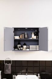 Home Discount Bath Vida Priano 2 Door Mirrored Wall Mounted Cabinet With Shelves Bathroom Storage 470 x 570 x 180 mm in Dark Grey - thumbnail 5