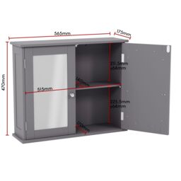 Home Discount Bath Vida Priano 2 Door Mirrored Wall Mounted Cabinet With Shelves Bathroom Storage 470 x 570 x 180 mm in Dark Grey - thumbnail 2