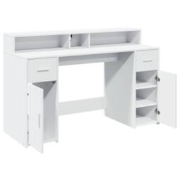 Berkfield Home Desk with LED Lights White 140x55x91 cm Engineered Wood - Size: 140 x 55 x 91 cm - thumbnail 9