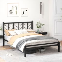 Costway Metal Platform Bed with Branch shaped Headboard Bed Frame King Size in Black
