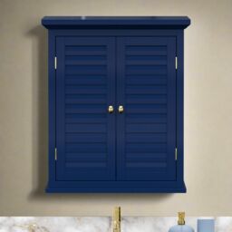 Teamson Home Glancy Removable Two-Door Wall Cabinet with Faux Louvered Doors in Blue - thumbnail 3