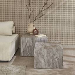 sweeek Pair of square coffee tables with marble effect in Grey - thumbnail 1