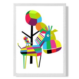 ARTZE Zebra Bright Geometric Animal Framed Print SIZE: A2 with White Frame - thumbnail 1